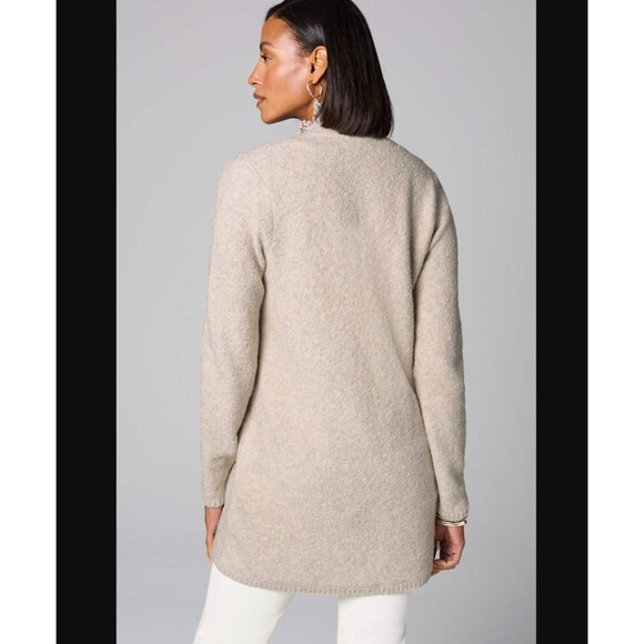 J. Jill Fringe Trim Cardigan Sweater Size Medium TALL Long Pockets Flax Heather - Picture 10 of 15